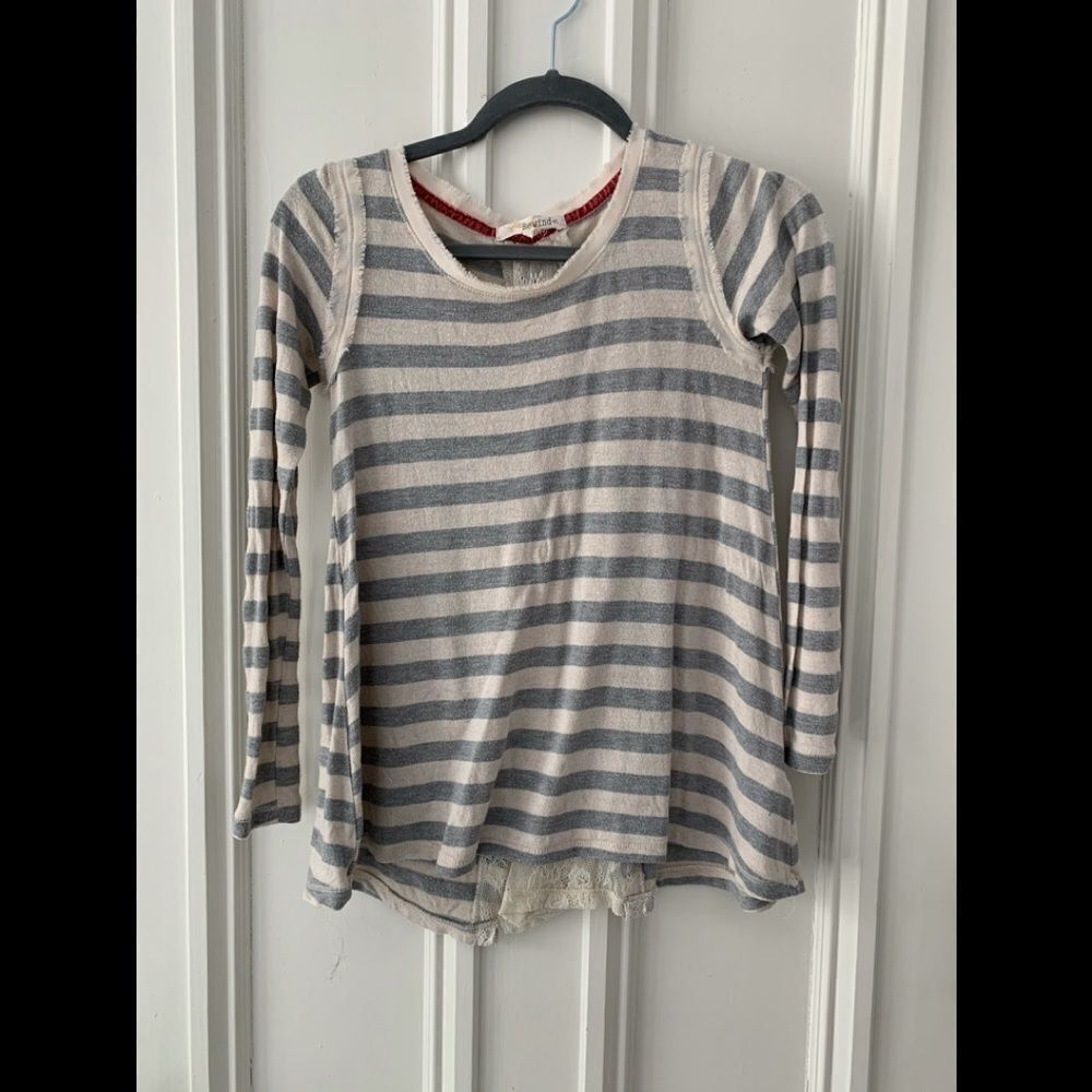 Rewind cream/gray striped long sleeve w/ lace XS